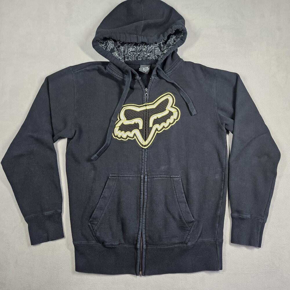 Vtg‎ Y2k Fox Racing Distressed Hoodie Sweatshirt Full Zip Jacket Grunge Skater M